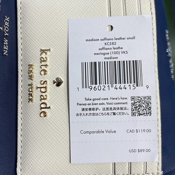 Kate Spade Madison Saffiano Leather Small Slim Card Holder
COLOR: Meringue 
NWT - Picture 7 of 16